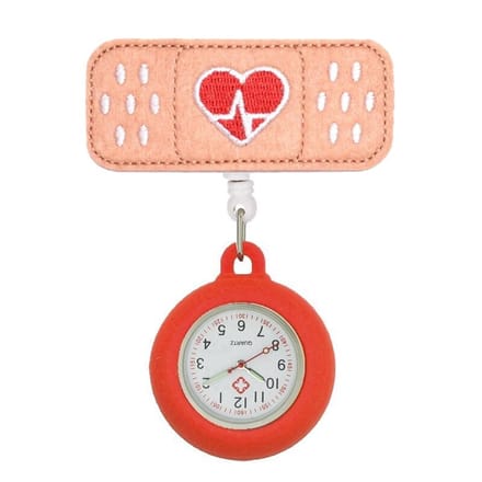 Verpleegster horloge, zuster horloge, intrekbaar, rood