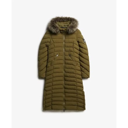 Superdry - Lange Fuji-jas met capuchon van imitatiebont - Dames - Gewatteerde jassen