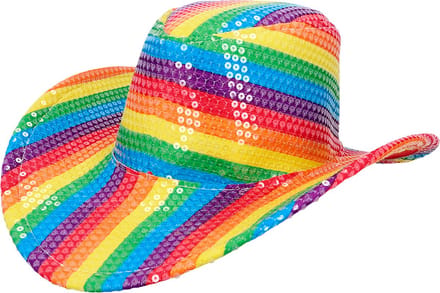 Cowboyhoed regenboog - Hoedje - Western - Pride - Met pailletten - 59 cm - Multicolor