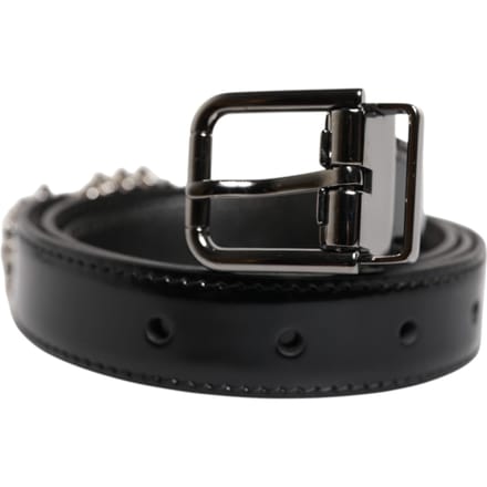 Dolce & Gabbana Zwarte Versierde Metalen Logo Gesp Riem