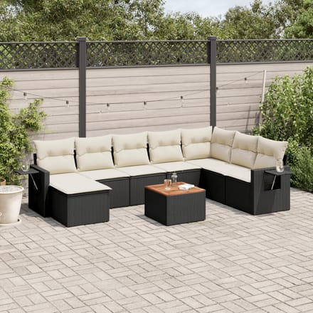 vidaXL - 9-delige - Loungeset - met - kussens - poly - rattan - zwart