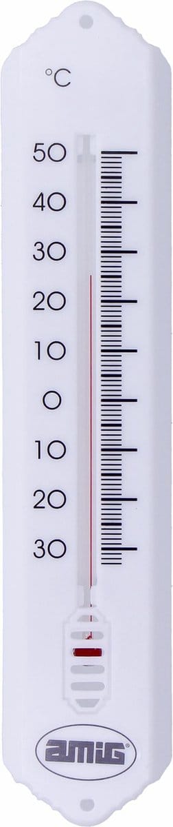 Amig Thermometer binnen/buiten - kunststof - wit - 19 x 5 cm