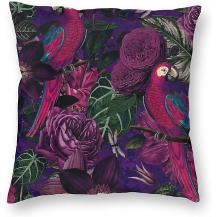 Middernacht Jungle Vogel Tropisch Botanisch Vierkant Kussensloop Polyester Linnen Fluweel Bedrukt Rits Kussensloop Huis Kussenhoes Short plush 60*60(CM)-1Pcs