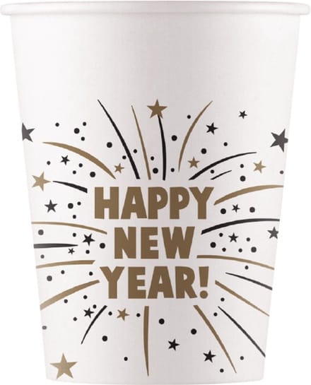 Procos Feestbekers Happy New Year 200 Ml Karton Wit 8 Stuks