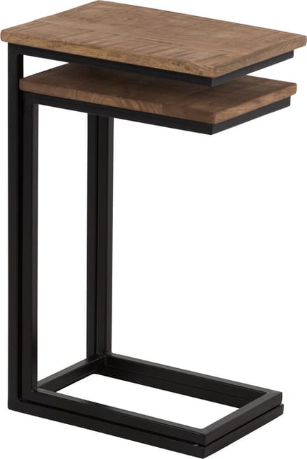 J-Line bijzettafel Rechthoek - metaal/hout - zwart/naturel - set van 2