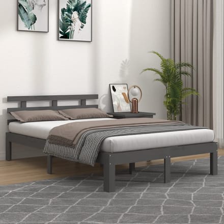 vidaXL - Bedframe - massief - hout - grijs - 150x200 - cm