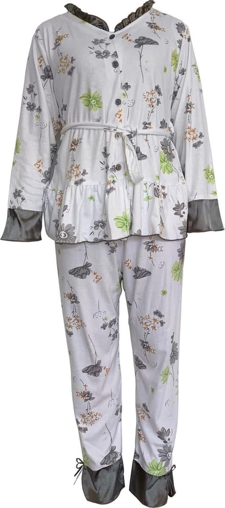 Dames pyjama gebloemd Grijs M