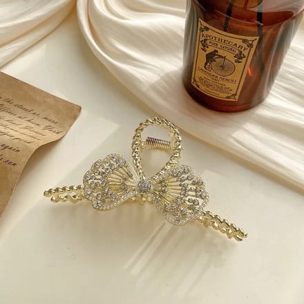 Emilie collection - haarklem - bruiloft - strik - strass steentjes - glitter - zacht goud