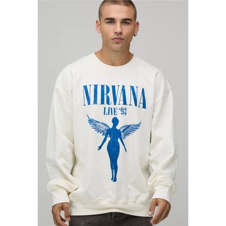 Oversized Nirvana Licentie Print Sweatshirt | Ecru | Size Medium