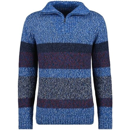 Ragman Trui Troyer Zip Cotton Stripe Knit Royal Blue / male