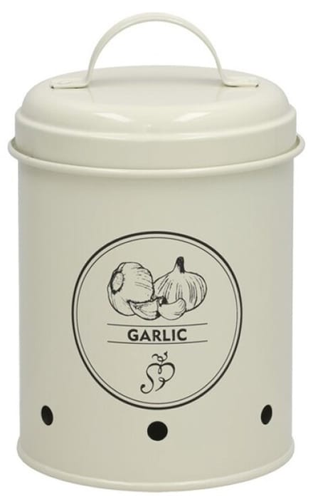 Gerimport Knoflook bewaar pot/blik - metaal - creme - 11 x 17 cm - voorraad/bewaar pot