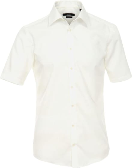 VENTI modern fit overhemd - korte mouw - popeline - beige - Strijkvrij - Boordmaat: 44