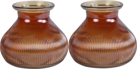 Decostar Bloemenvaas - 2x stuks - kastanje bruin glas - H12 x D15 cm