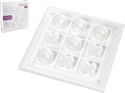 Tic Tac Toe Glas - Spel met Bord - Entertainment Thuis - Decoratief Spelelement - 25 cm - Transparant