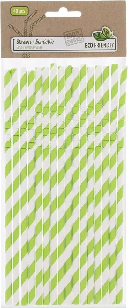 Papieren rietjes buigbaar - 40 stuks - groen