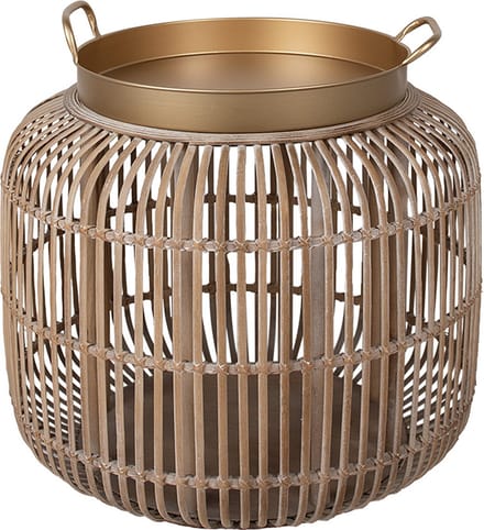 Clayre & Eef Bijzettafel Ø 60x56 cm Bruin Rotan Ijzer Rond