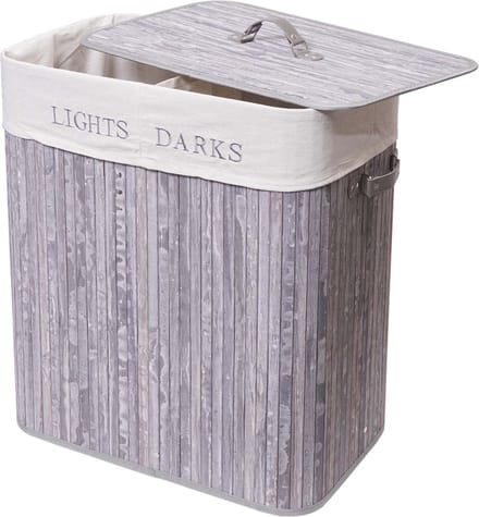 Wasmand MCW-C21, Wasbox Wasbox, bamboe 2 compartimenten 63x55x34cm 100l ~ grijsblauw