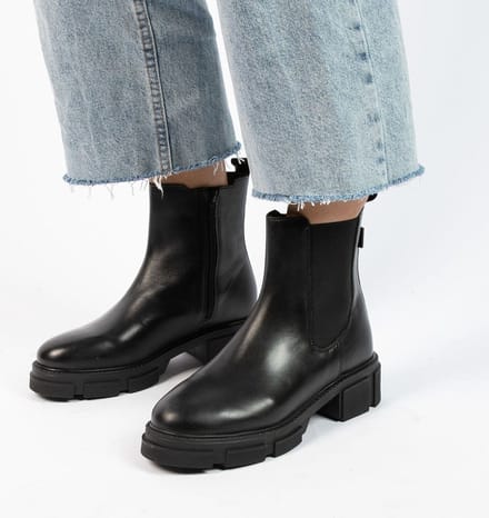 Manfield - Dames - Zwarte leren chelsea boots - Maat 36
