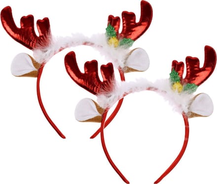 Home & styling Kerst diadeems/haarbanden- 2x - rendier gewei met oren - rood - polyester