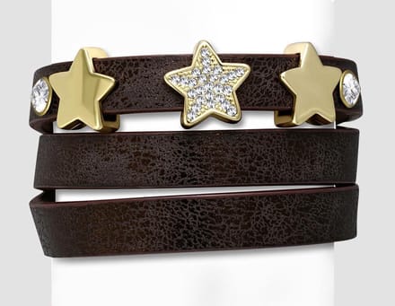 Montebello Armband Cosa Brown - PU Leer - Messing - Ster - 15mm - 19cm