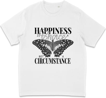 Dames en Heren T Shirt - Happiness is a Choice - Vlinder - Wit - M