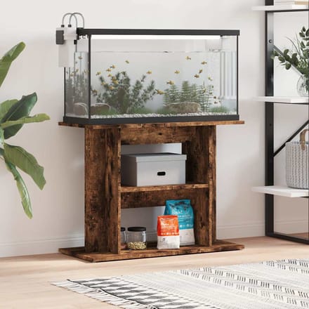 vidaXL - Aquariumstandaard - Gerookt - Eikenhout - 80x35x60 - cm - Bewerkt - Hout
