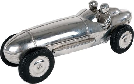 Race Car sculptuur polystone zilver decoratie speelgoedauto 25,8x9,4x9cm.