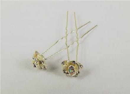 Haarpinnen bloem met strass parelmoer