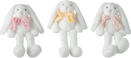 J-Line knuffel Konijn met Strik - polyester - wit - 3 st.
