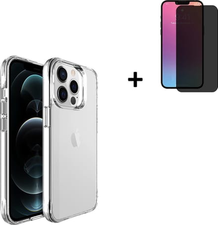 Geschikt voor iPhone 13 Pro Max Hoesje - iPhone 13 Pro Max Screenprotector - iPhone 13 Pro Max Hoesje Transparant Siliconen Case + Privacy Screenprotector