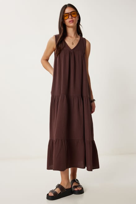 Rimpel V-hals Midi-jurk