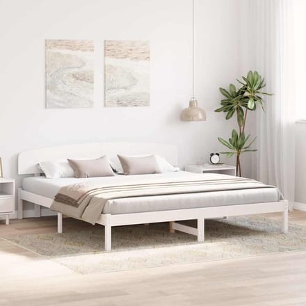 vidaXL - Bedframe - met - hoofdeinde - Wit - 200 - x - 200 - cm - Massief - grenenhout