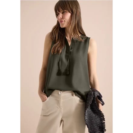 Blousetop met gespleten hals en linten