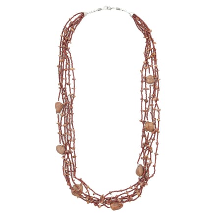 Behave boho ketting – 6-laags design met bruine natuursteen en kralen