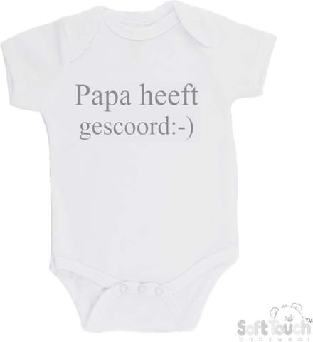100% Katoenen Romper "Papa heeft gescoord:-)" Unisex Katoen Wit/grijs Maat 62/68