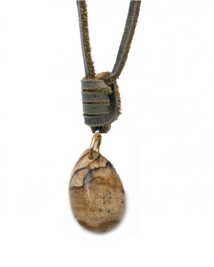 IbizaMen - Heren - ketting - leren- veter - edelsteen -jaspis drop