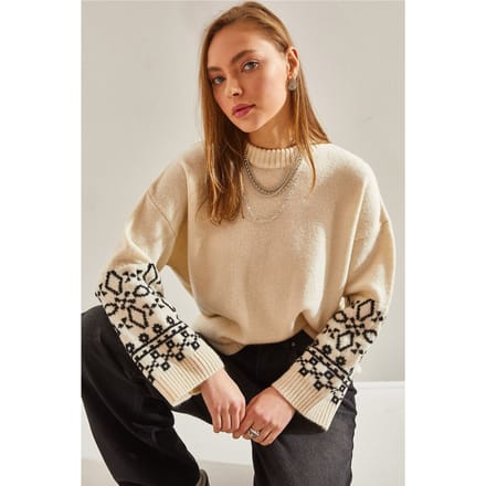Ronde Hals Jacquard Gebreide Trui met Borduring