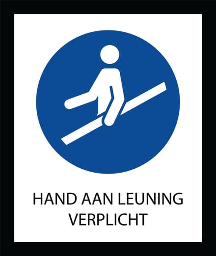 Bord ISO7010 Geboden Hand aan leuning verplicht 20 x 24 cm