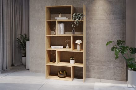 Meubel Square - Boekenkast DIAMOND 2 - Eiken - 186x120x32 cm - Groot opbergkast - Tweedelig uitschuifbare rek