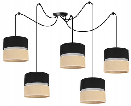 Light Home JUTA – Hanglamp – Plafondlamp – 5-Lichts – Stoffenkap – Modern – Zwart / Beige