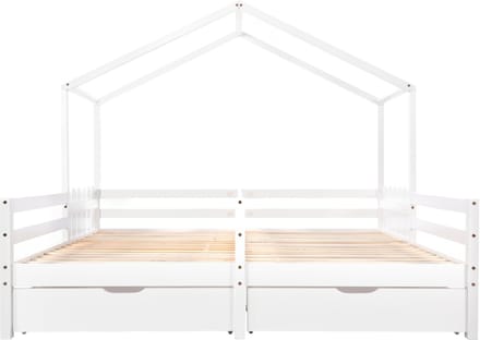 REDOM Huisbed 200x90 cm – Wit – Splitsbaar dubbelbed – Met 2 MDF-lades op rollen & veilig hekje