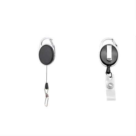 *** Mat Zwarte Badgehouder met Clip - Trekkoord Werkpas - Skipas - van Heble® ***