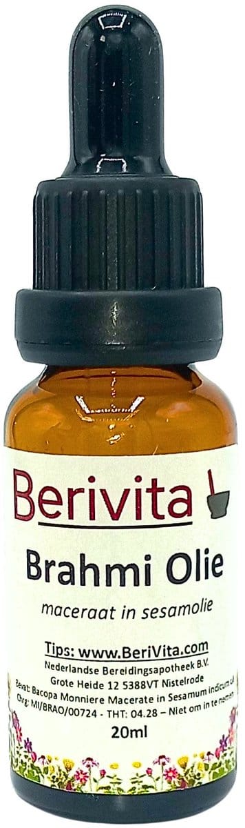 Brahmi Olie 20ml Pipetfles - Huid en Haar - Maceraat met Bacopa monnieri Bladeren