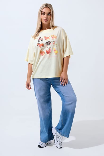Limited Collection Wit Boerderijdieren Grafisch Oversized Tshirt Size 42