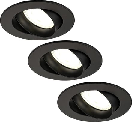 Ledvion - 3X LED Inbouwspot Rio - Zwart - Dimbaar - 3W - 4000K - Ø85 mm