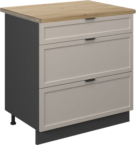Vicco Fame-Line Keukenonderkast – 80 cm met 3 laden, WB Eik GrijsBeige