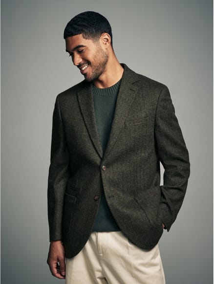 Next - Heren - Normale Pasvorm - Blazer met visgraatmotief en hoog wolgehalte - Groen