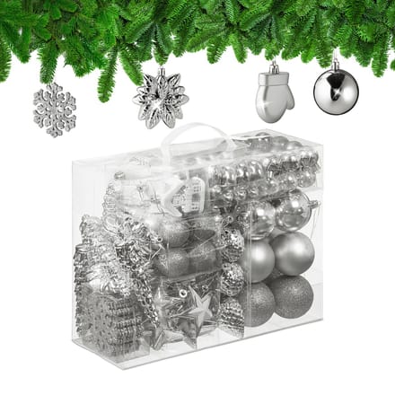 Kerstballen set van 100 - plastic - mat - glanzend - glitters - 10 designs - paars