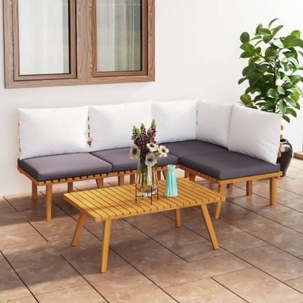 vidaXL - 5-delige - Loungeset - met - kussens - massief - acaciahout