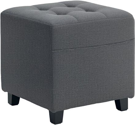 HOMCOM Voetenbankje - Polyester, rubberhout - 35 x 35 x 35 cm - Grijs